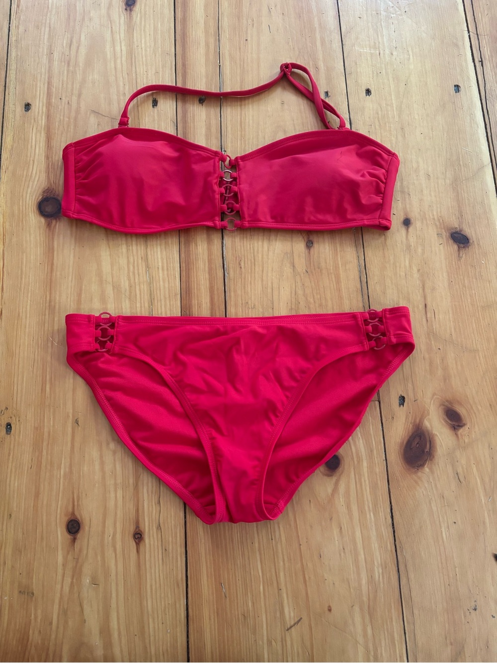 No Boundaries Red Ring Detail Bikini Set Size L 11-13